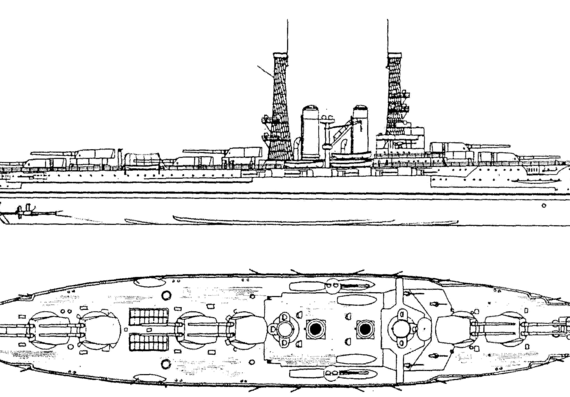 Боевой корабль BB-32 USS Wyoming (1912) - чертежи, габариты, рисунки