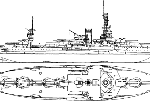 Боевой корабль BB-33 USS Arkansas (1934) - чертежи, габариты, рисунки