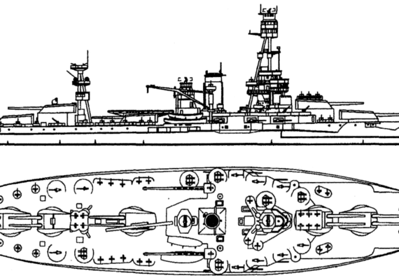 Боевой корабль BB-35 USS Texas (1942) - чертежи, габариты, рисунки