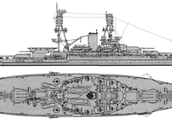 Боевой корабль BB-37 USS Oklahoma (1941) - чертежи, габариты, рисунки