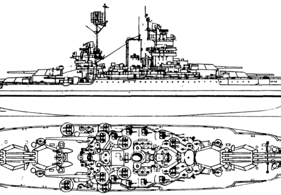 Боевой корабль BB-41 USS Mississippi (1944) - чертежи, габариты, рисунки