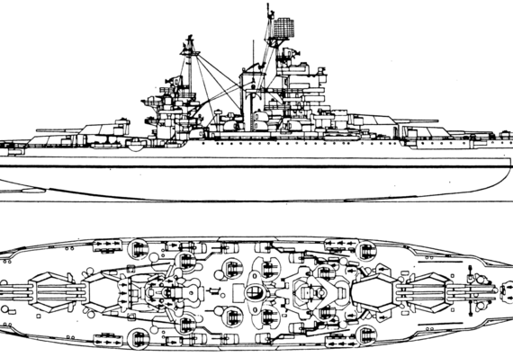 Боевой корабль BB-42 USS Idaho (1945) - чертежи, габариты, рисунки