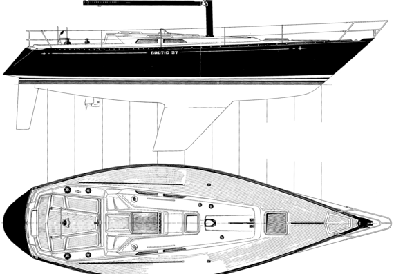 Морское судно Baltic 37 deck layout - чертежи, габариты, рисунки
