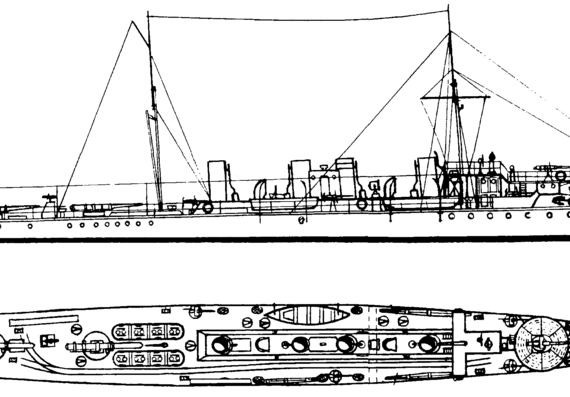 Эсминец Bedovy 1902 (Destroyer) - чертежи, габариты, рисунки