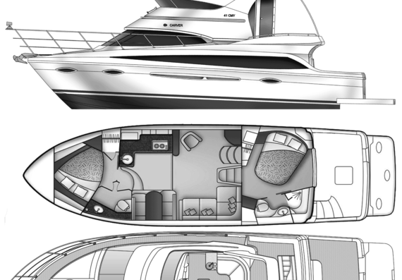 Яхта Carver 420 Motor Yacht - чертежи, габариты, рисунки