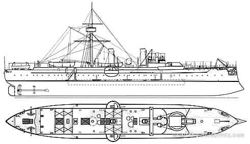 China - King Yuan (Protected Cruiser) (1884) - drawings, dimensions, pictures