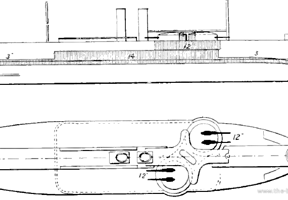 China - Ting Yuen (Battleship) (1884) - drawings, dimensions, pictures