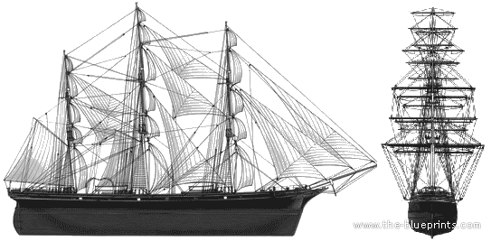Корабль Cutty Sark - чертежи, габариты, рисунки
