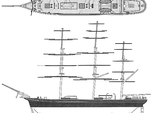 Корабль Cutty Sark (Clipper) - чертежи, габариты, рисунки