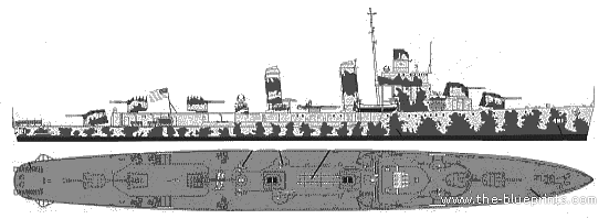 Destroyer DD 412 Benson - drawings, dimensions, figures