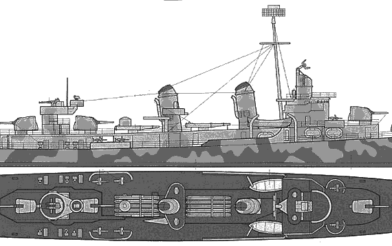 Эсминец DD 445 Fletcher - чертежи, габариты, рисунки