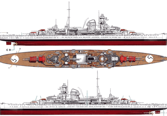 Cruiser DKM Admiral Hipper (Heavy Cruiser) (1940) - drawings, dimensions, pictures