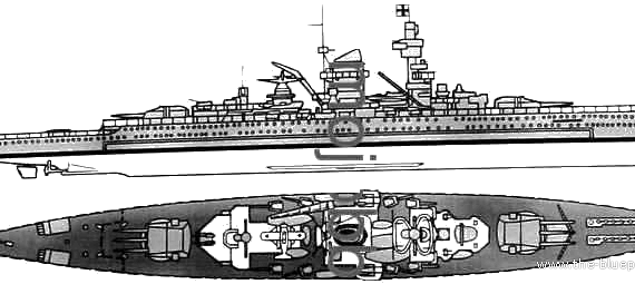 Корабль DKM Admiral Scheer (Pocket Battleship) - чертежи, габариты, рисунки