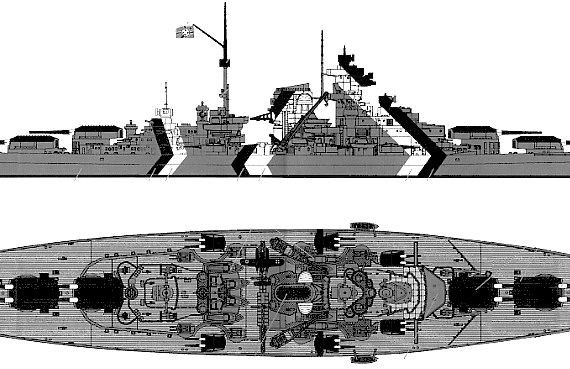 Корабль DKM Bismarc (Battleship) - чертежи, габариты, рисунки