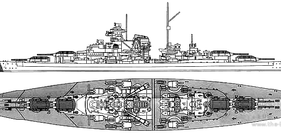 Combat ship DKM Bismarck (1941) - drawings, dimensions, pictures
