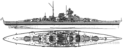 Корабль DKM Bismarck (Battleship) (1940) - чертежи, габариты, рисунки