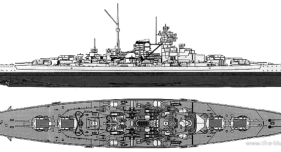 Корабль DKM Bismark (1941) - чертежи, габариты, рисунки