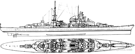 Корабль DKM Blucher (Heavy Cruiser) - чертежи, габариты, рисунки