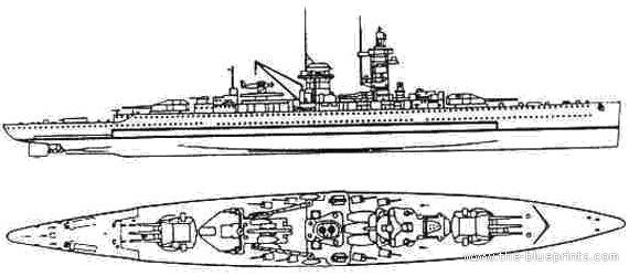 Боевой корабль DKM Deutschland (Lutzow) - чертежи, габариты, рисунки