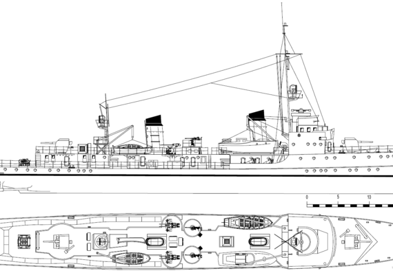 Корабль DKM F-3 (1940) - чертежи, габариты, рисунки