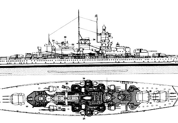 Ship DKM Gneisenau - drawings, dimensions, figures