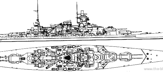 Боевой корабль DKM Gneisenau (1939) - чертежи, габариты, рисунки