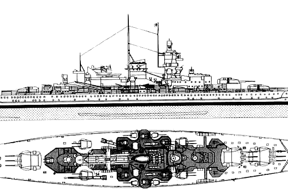 Корабль DKM Gneisenau (Battlecruiser) - чертежи, габариты, рисунки