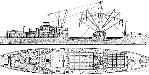 Боевой корабль DKM Kriegs Transporter KT-1 - чертежи, габариты, рисунки