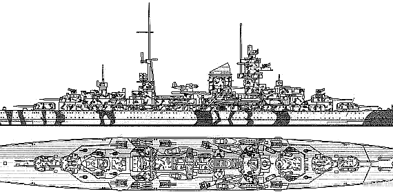 Боевой корабль DKM Prinz Eugen (1942) - чертежи, габариты, рисунки