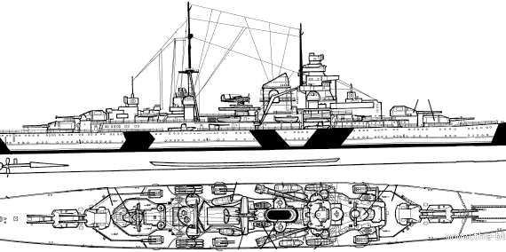 Крейсер DKM Prinz Eugen (Heavy Cruiser) - чертежи, габариты, рисунки