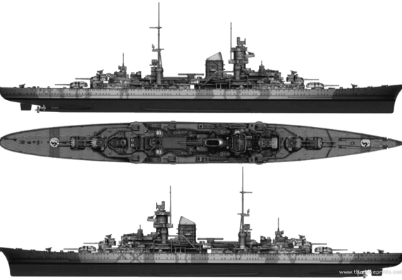 Корабль DKM Prinz Eugen (Heavy Cruiser) (1942) - чертежи, габариты, рисунки