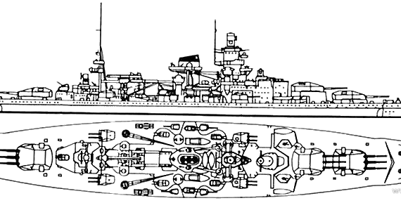 Боевой корабль DKM Scharnhorst - чертежи, габариты, рисунки