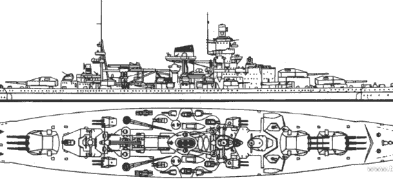Боевой корабль DKM Scharnhorst (1940) - чертежи, габариты, рисунки