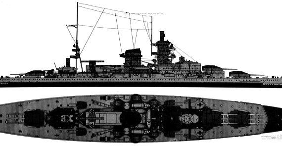 Combat ship DKM Scharnhorst (1942) - drawings, dimensions, pictures