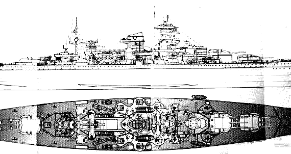 Корабль DKM Scharnhorst (1943) - чертежи, габариты, рисунки