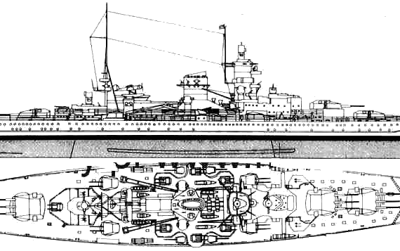 Корабль DKM Scharnhorst (Battlecruiser) - чертежи, габариты, рисунки