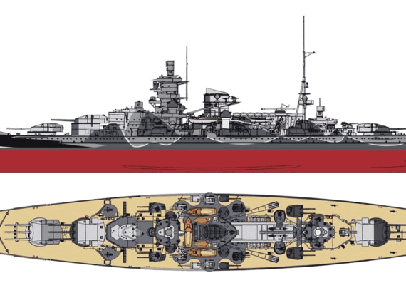 Combat ship DKM Scharnhorst (Battleship) (1943) - drawings, dimensions, pictures