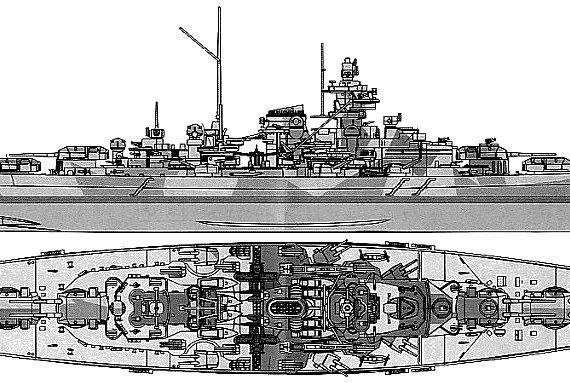 Корабль DKM Tirpitz - чертежи, габариты, рисунки