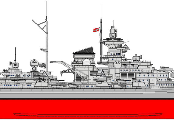 Боевой корабль DKM Tirpitz 1944 (Battleship) - чертежи, габариты, рисунки