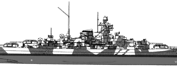 Корабль DKM Tirpitz (Battledhip) (1941) - чертежи, габариты, рисунки