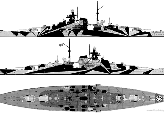 Корабль DKM Tirpitz (Battleship) - чертежи, габариты, рисунки