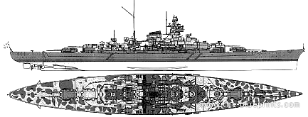 Боевой корабль DKM Tirpitz (Battleship) (1944) - чертежи, габариты, рисунки
