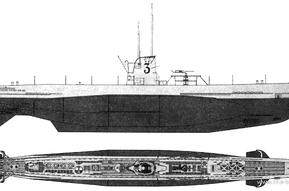 Submarine DKM U-Boat Type IIA - drawings, dimensions, figures