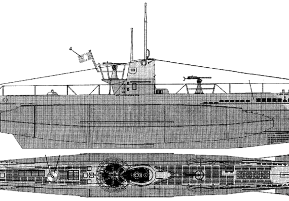 Корабль DKM U-Boat Type IIB (1943) - чертежи, габариты, рисунки