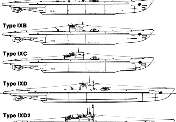 Submarine DKM U-Boat Type IX - drawings, dimensions, figures