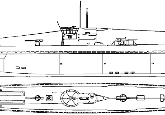 Submarine DKM U-Boat Type IXA - drawings, dimensions, figures