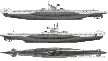 Submarine DKM U-Boat Type VII-A - drawings, dimensions, figures