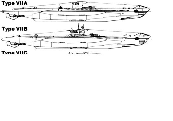 Submarine DKM U-Boat Type VII - drawings, dimensions, figures