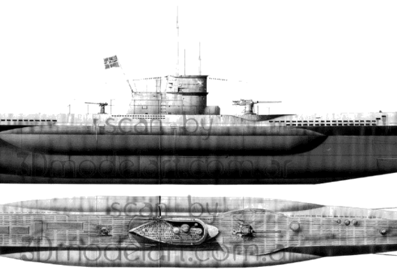 Submarine DKM U-Boat Type VII U 47 Prien - drawings, dimensions, figures