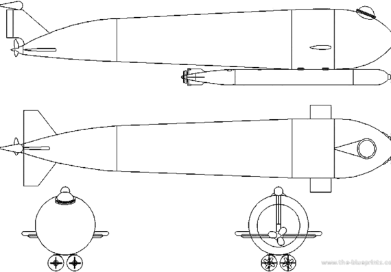 Подводная лодка DKM U-Boot Schwertwal II - чертежи, габариты, рисунки